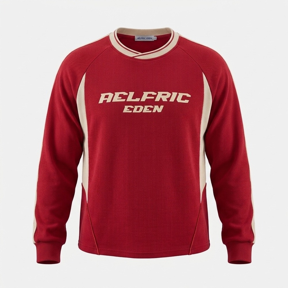 Aelfric Eden Mens‎ Red Cream Paneled Logo Graphic Sweatshirt Size L Streetwear